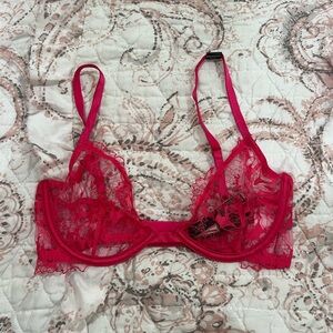 32D Lace Bralette in hot pink red